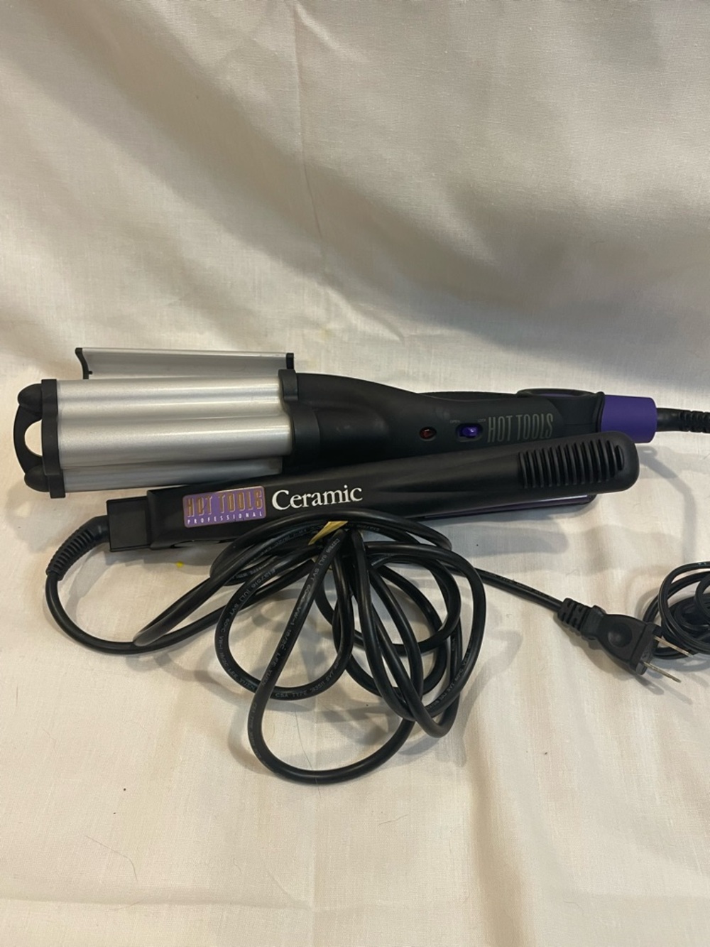 Hot Tools Hair Styling Set Flat Iron + 3 Barrel Waver Ceramic Bundle
